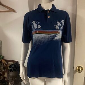 OP 80s NWT Navy Polo Shirt with Palm Tree Design Size L